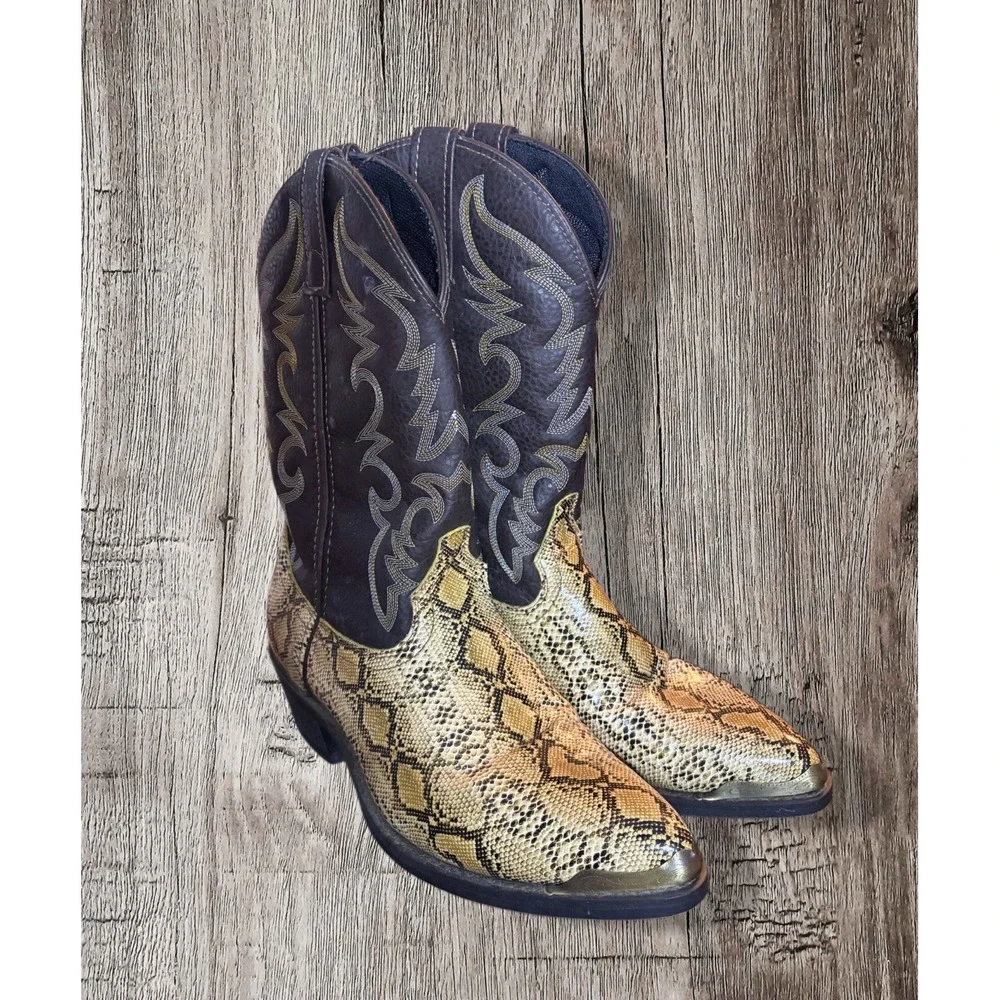 Men's Laredo 9 EW 68068 Pull On Western Cowboy Boots Faux Snake Skin Leather